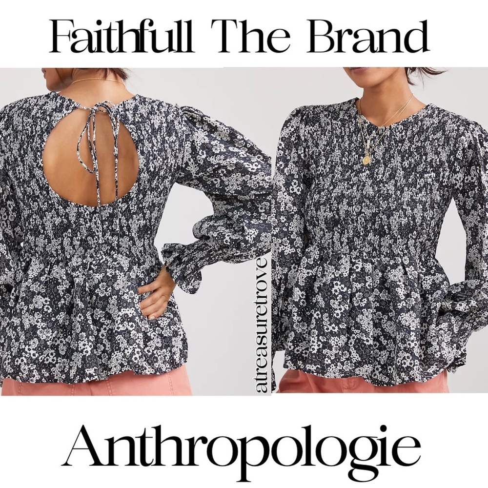 Faithfull The Brand x Anthropologie Biela Smocked Linen 8/M Black Floral Ruffled